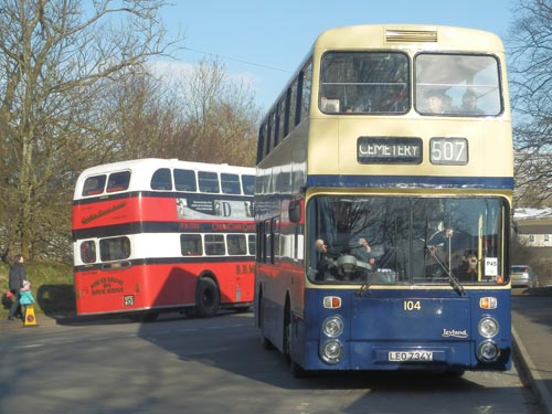 ex BBMS bus at Kirkby Stephen Rally with ex Barrow Corp Atlantean