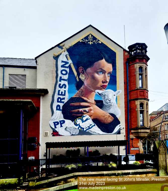 'Mother' a mural by Shawn Sharpe facing the Minster in Preston, Lancashire. July 2023