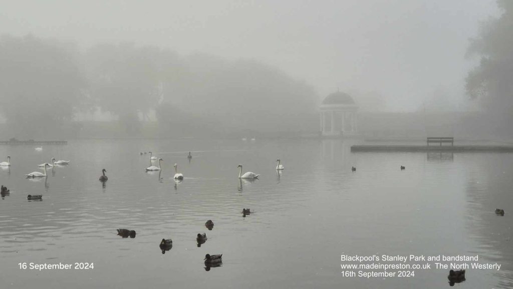 Stanley Park Lake and Bandstand in mist, Blackpool