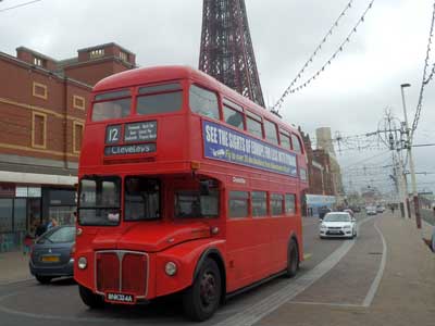 ex-London bus running on Blackpool prom