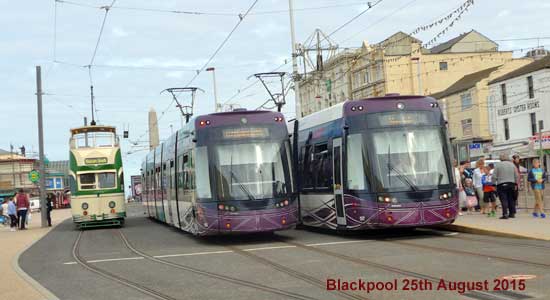Three Blackpool trams