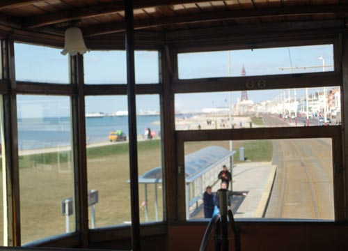 Looking out of Blackpool Heritage Tram known as Bolton