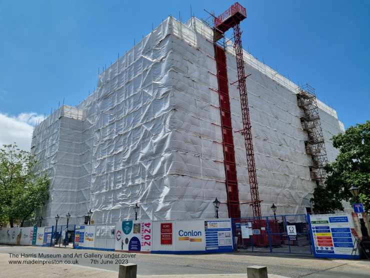 The Harris Museum, Art Gallery and Library Preston under wraps while being refurbished June 2023