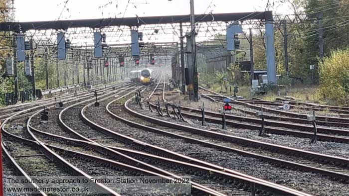 The southerly approach to Preston Station November 2022