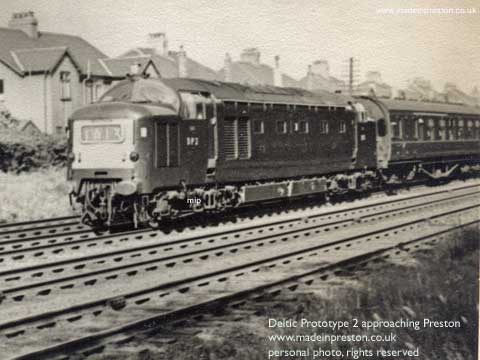 DP2, Deltic Prototype 2 pulling the Blackpool to London express into Preston