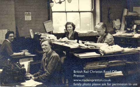 photo of my mother working in the railway offices at Christian Road Preston, 1948ish